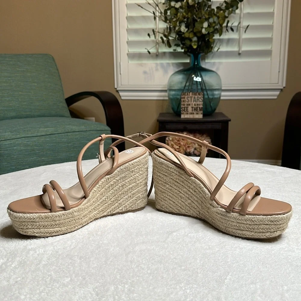 BP. Cohan Wedge‎ Espadrille Sandals Size 11 Strappy Ankle Strap Tan